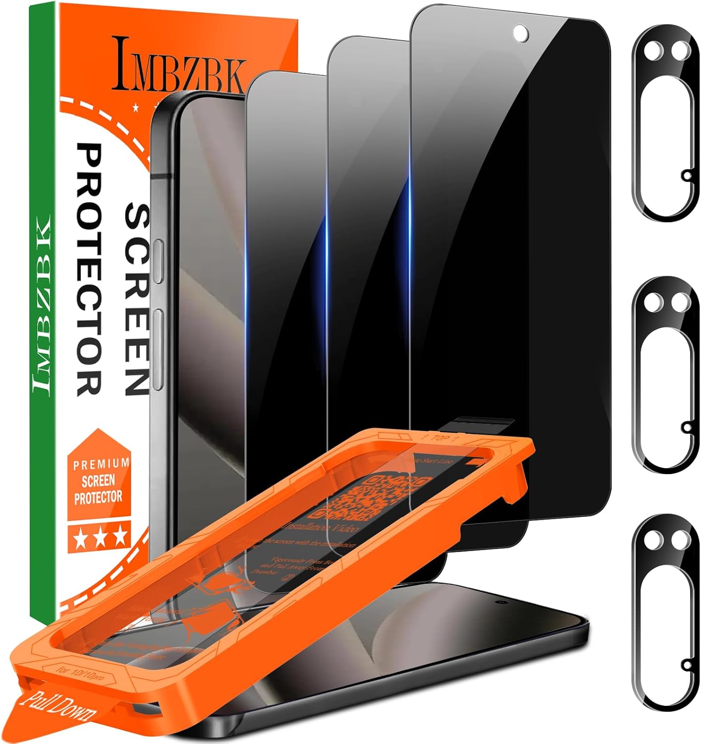 Product image of IMBZBK [Auto-Dust Removal] 3 Pack Privacy Screen Protector for Google Pixel 10 Pro [Phone Case Friendly], 3 Anti Spy Tempered Glass Camera Lens Protector Accessories, Military Grade Shatterproof