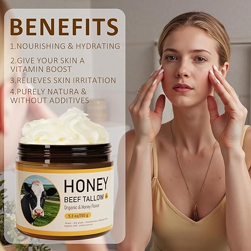 Miniatura 5 de Sargo de ternera para la piel, sebo y bálsamo de miel, Sarga de carne de res alimentada con pasto para todo tipo de piel, crema hidratante facial de