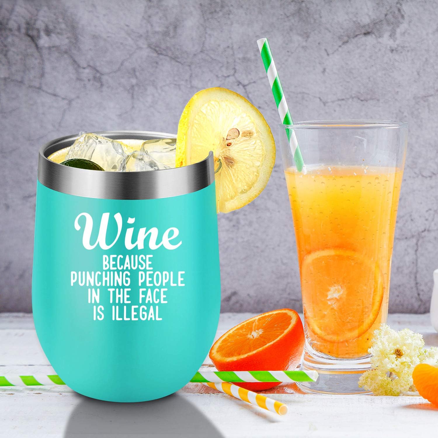 Coolife Insulated Wine Tumbler Wine Cups for Women - Wine Because Punching People in the Face is Illegal, Funny Mothers Day, Birthday Gifts for Women, Mom, Wife, Sister, Aunt, Friend, Nurse, Coworker