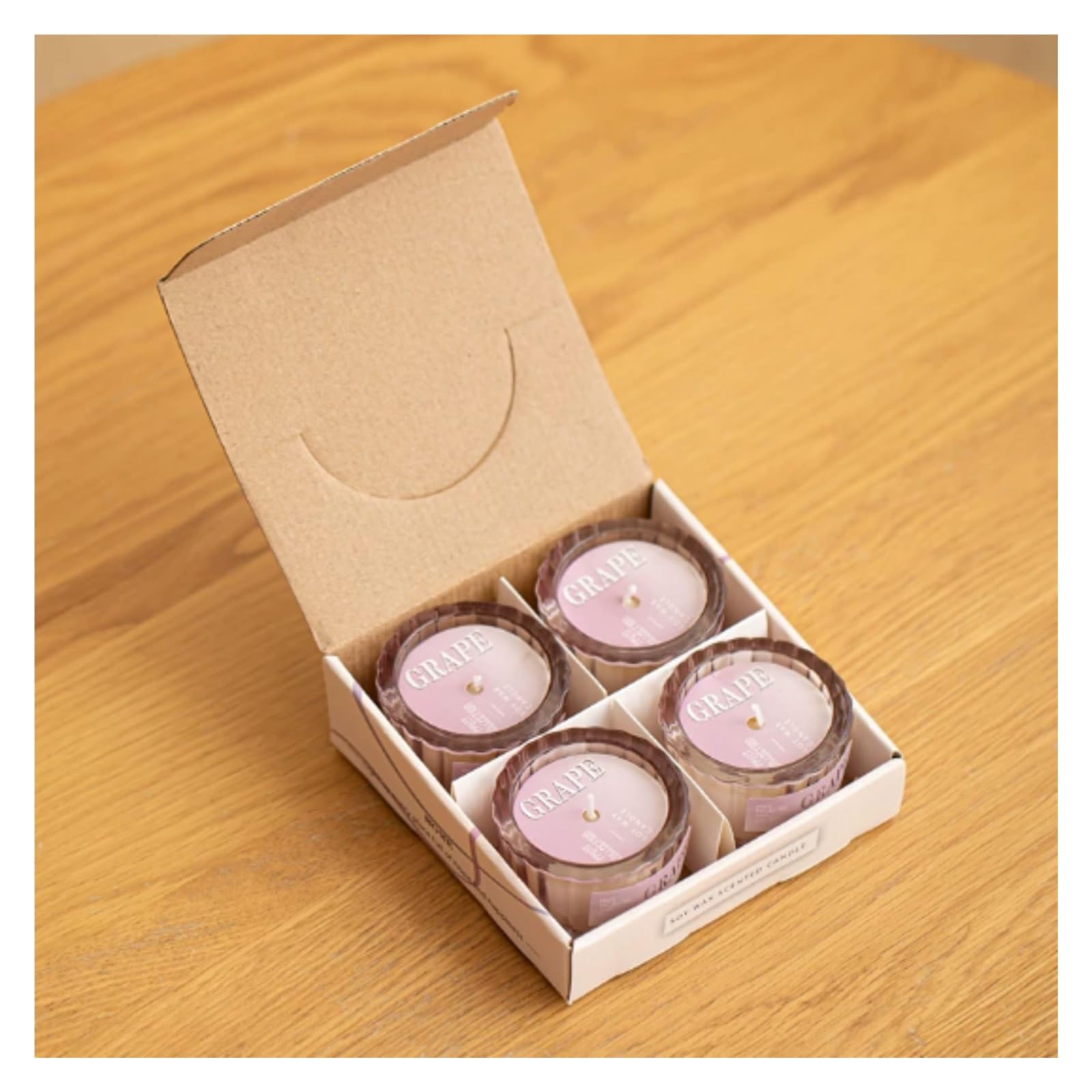 Exquisito Velas de cristal hechas con cera de soja y aceites esenciales, minijuego de velas perfumadas redondas for vacaciones en casa, relajación y Spa, 4 Uds. meloso(Grapes)