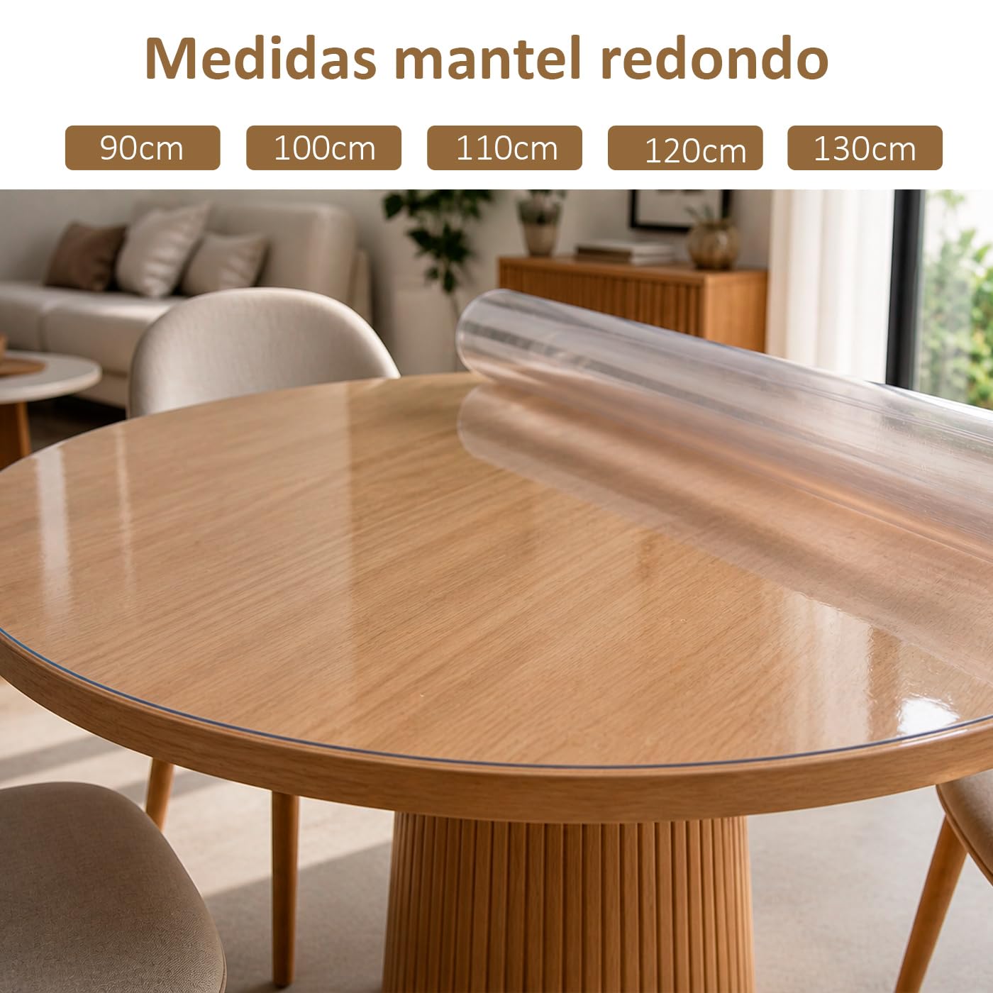 MERCURY TEXTIL – Protector de Mesa Transparente de PVC, Mantel Grueso 1,5 mm para Mesa Rectangular y Redonda, Impermeable, Resistente y Anti Manchas.(120 cm,Redondo)