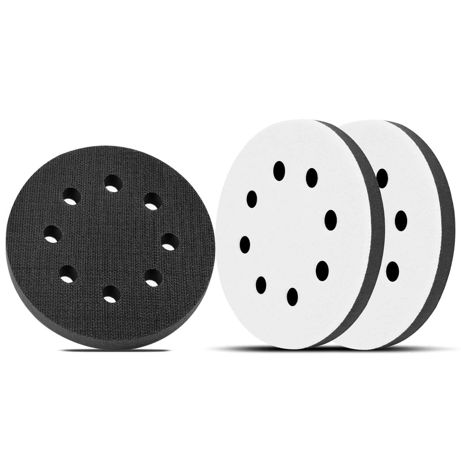 3Pcs 5 Inch 8 Holes Foam Interface Pads Surfprep Foam Sanding Pads for Buffer, Upgrade Soft Density Hook and Loop 5" Sponge Cushion Buffing Backing Pad for Orbital Sander