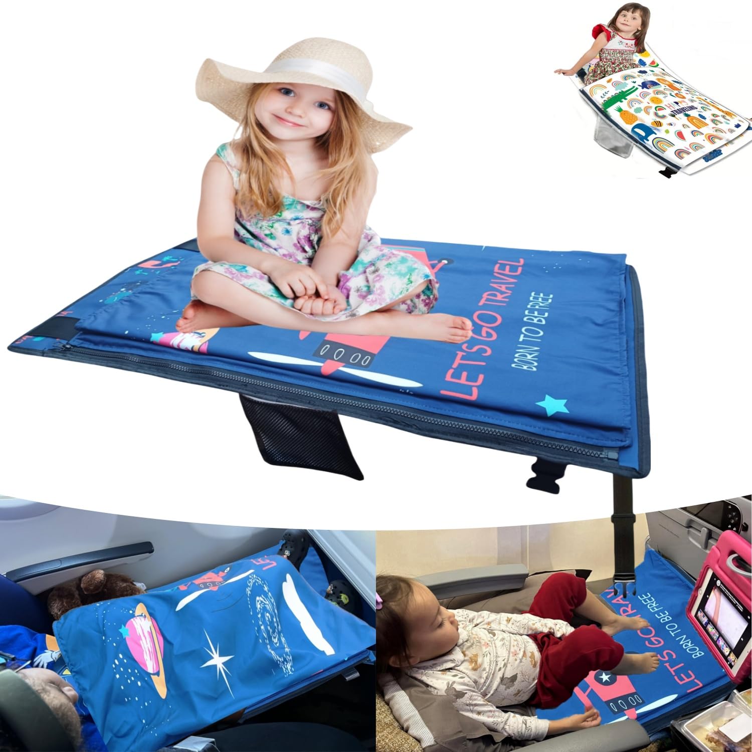 Rdttlv Baby Airplane Bed, Airplane Seat Extender for Kids?Toddler Travel Bed?Portable Kids Travel Bed, Toddler Travel Essential? Foldable Airplane Crib for Kids (Blue)