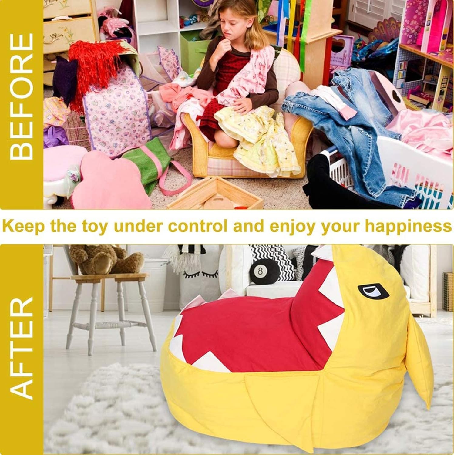 Shark Stuffed Animal Storage Bean Bag Chairs Soft Plush Toy Organizer Fluffy Lounger Quickly Clean Up Toys and Outdoor Portable Children's (Cover no Filler)