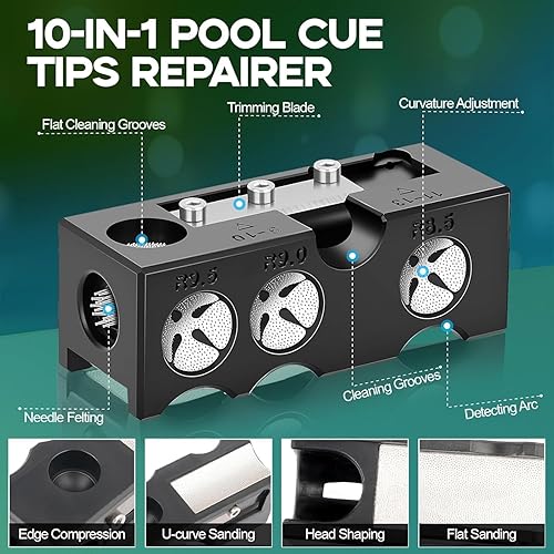 Miniatura 2 de 11-in-1 Billiards Pool Cue Tip Shaper, Pool Cue Repair Kit, Pool Stick Tips Replacement Kit, Cue Tip Shaper Pool Cue Accessories