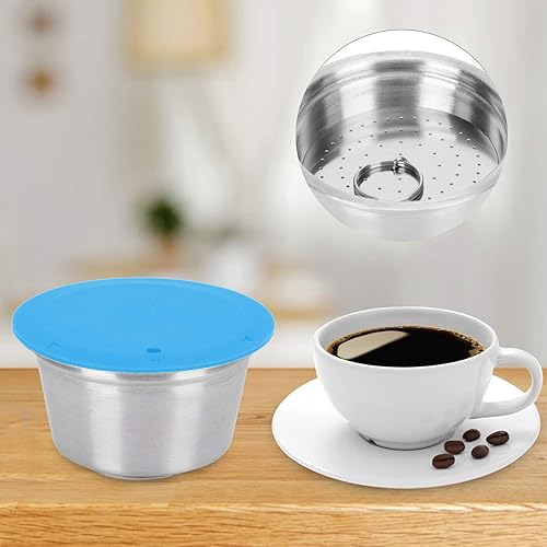 Miniatura 4 de Cápsulas de café reutilizables recargables de 2.087 in, taza de filtro, cápsula de café de acero inoxidable para cafetera Dolce Gusto (Azul) Filtros
