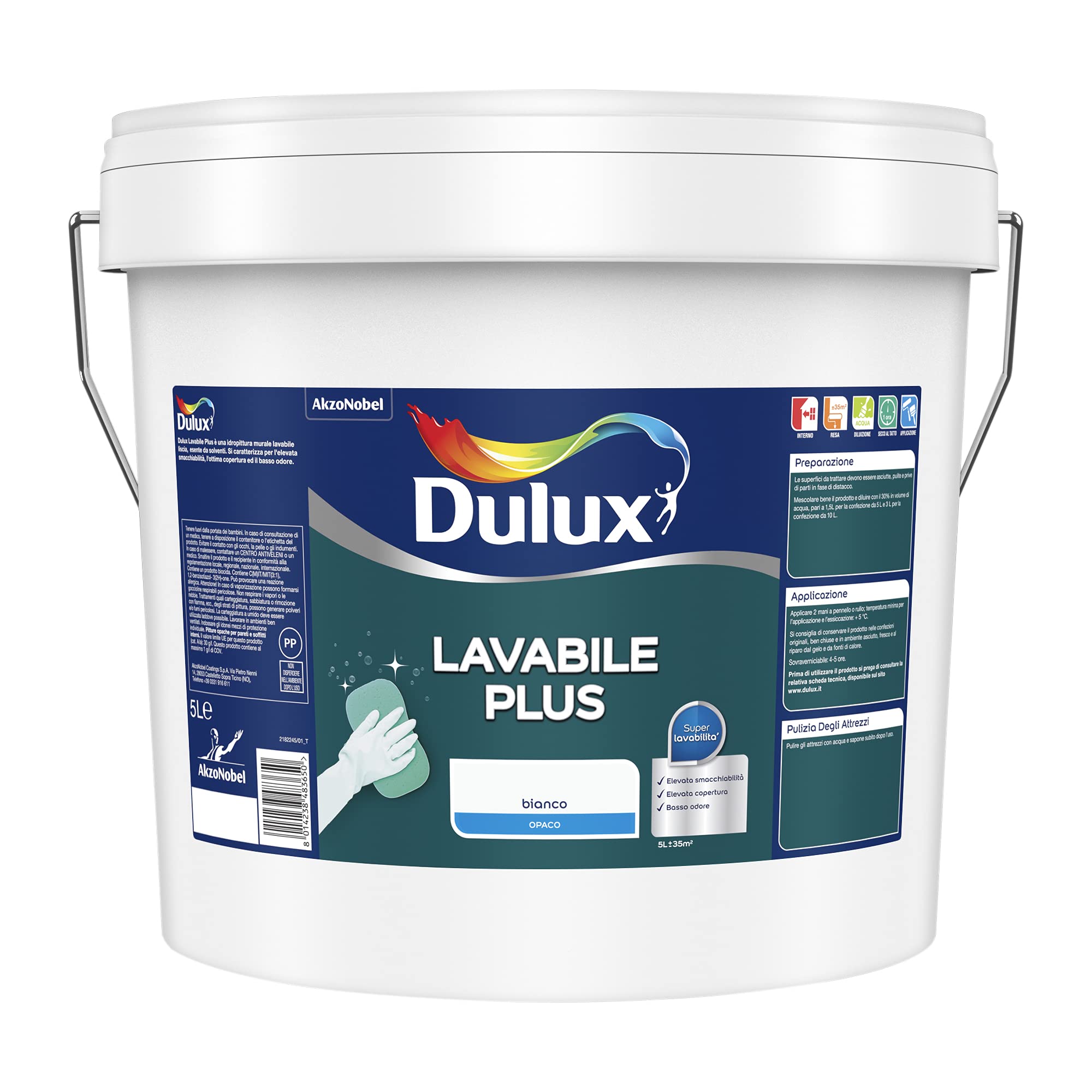 Dulux kit Lavabile Plus con Fissativo isolante e Pittura Lavabile bianca (5L)
