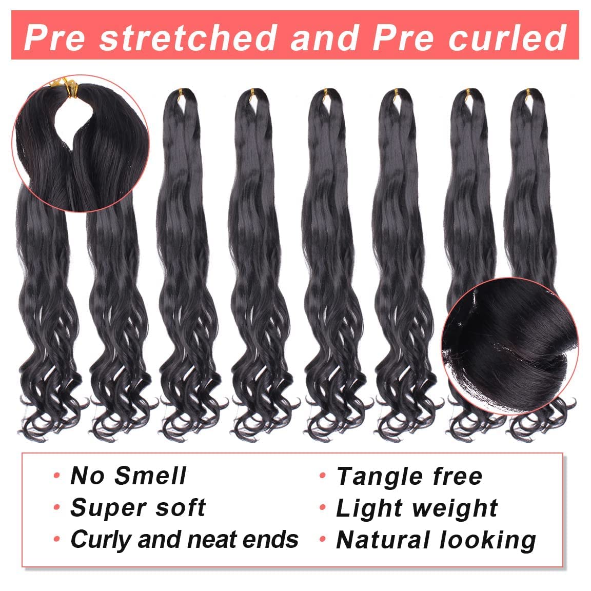 Xtrend 8 Packs 25CM Spanish Curly Braiding Hair Loose Wavy Hair Pre-Stretched Synthetic Hair Extensions for Box Braiding Crochet Hair 1B# - Image 4