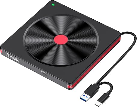 External CD DVD Drive, USB 3.0 and Type-C Portable CD DVD +/-Rw Drive Reader, DVD/CD ROM Burner Rewriter, Slim Optical DVD Drive for Laptop, Desktop, Mac, Macbook, OS/Windows 11/10/8.1/7 /Linux
