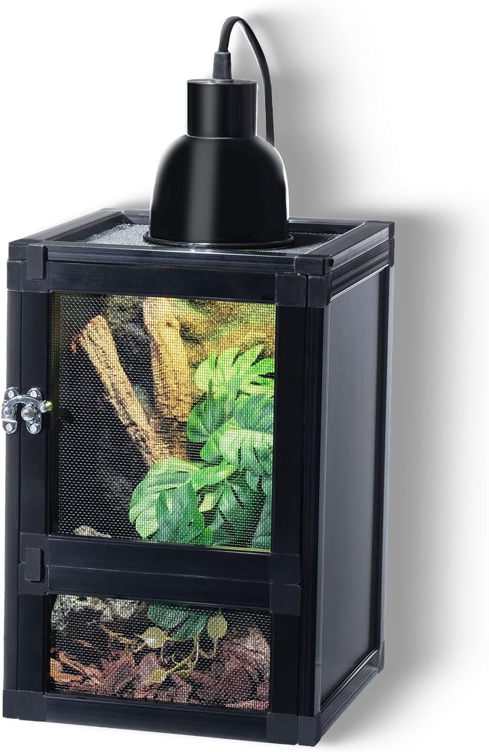 8" x 8" x 12" Small Reptile Cage Hatching Habitat, Screen & Acrylic Doors, Ventilated Terrarium for Lizards, Snakes, Frogs, Easy Assembly, Two Doors