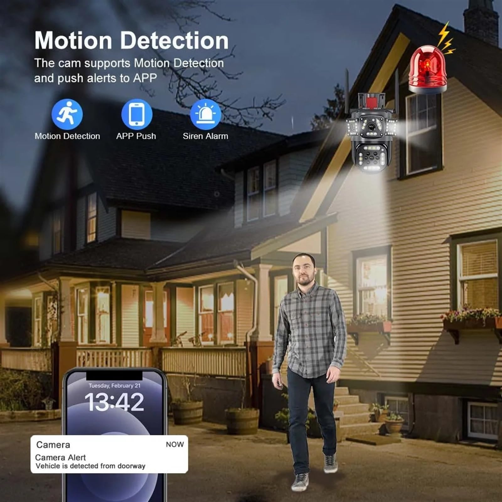 Telecamera di sicurezza, Telecamera IP 12MP 6K Tre schermi Zoom 8X di sicurezza wireless esterna Ai Tracking 4K CCTV Cam Telecamere sorveglianza(12MP 6K Add 128G)