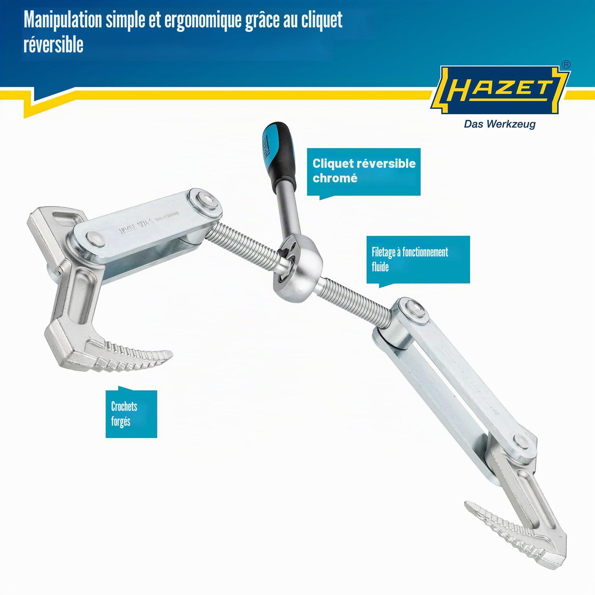 HAZET Tire-bois 1774-1 I course de serrage : 115 mm, largeur totale : 440 mm, longueur du cliquet : 275 mm, filet trapézoïdal TR 16 x 5 I pour serrer, tirer et comprimer les bois'.