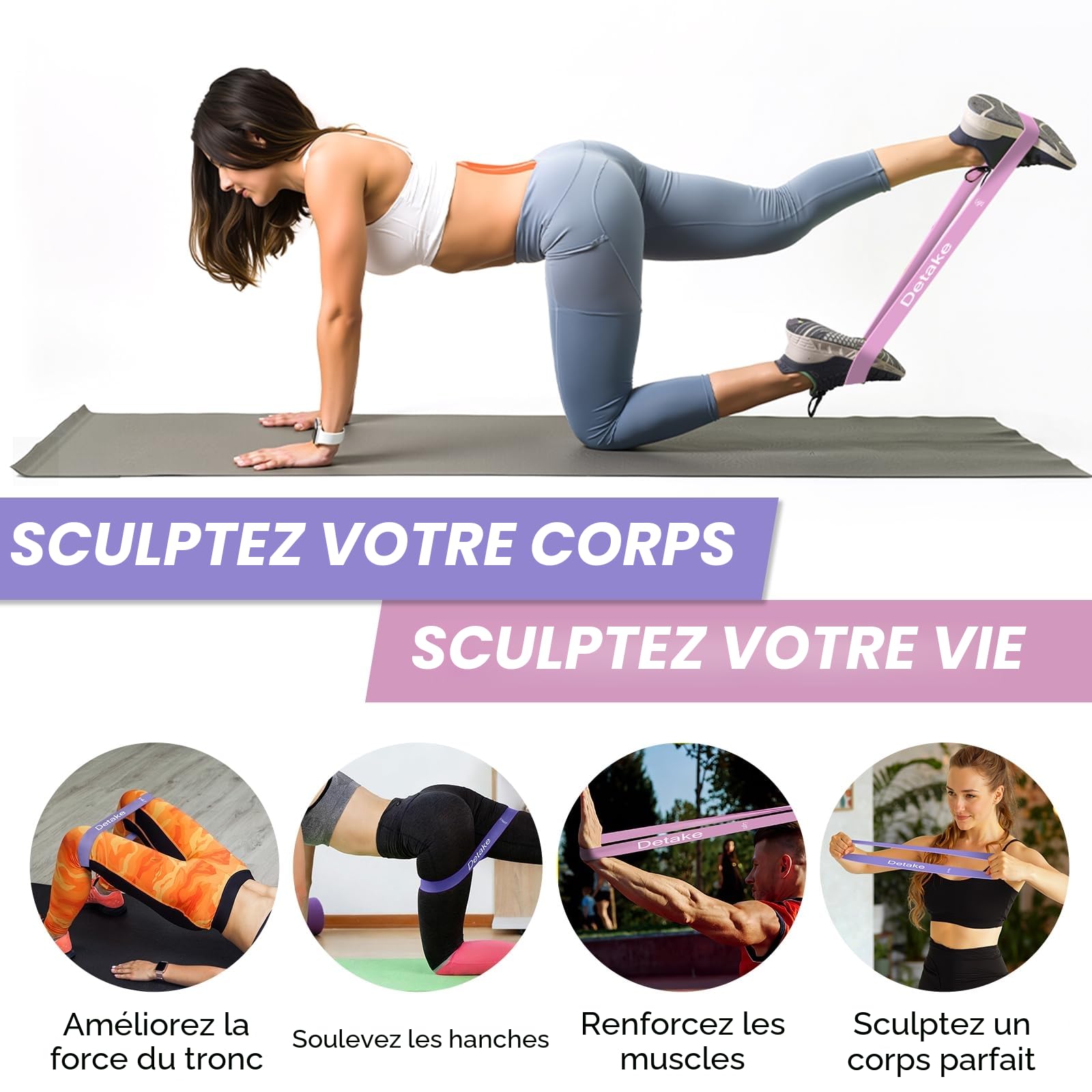 Elastique Musculation, [Lot de 5] Bande Élastique Musculation, 5 Niveaux de Résistance Elastique Sport avec Sac de Rangement, Bande de Resistance Musculation pour Yoga Musculation Pilates Sports