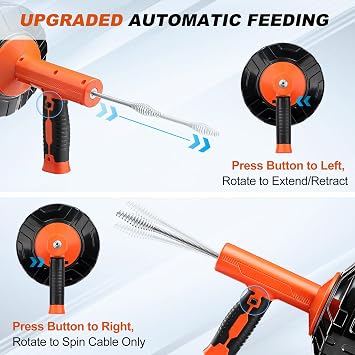 Auto-Feed Drain Snake Auger 25 ft with Drill Adapter, Plumbing Snake Drain Hair Removal Tool, Drain Auger Snake Hair Drain Clog Remover for Shower Kitchen Bathroom Sink, Come with Gloves