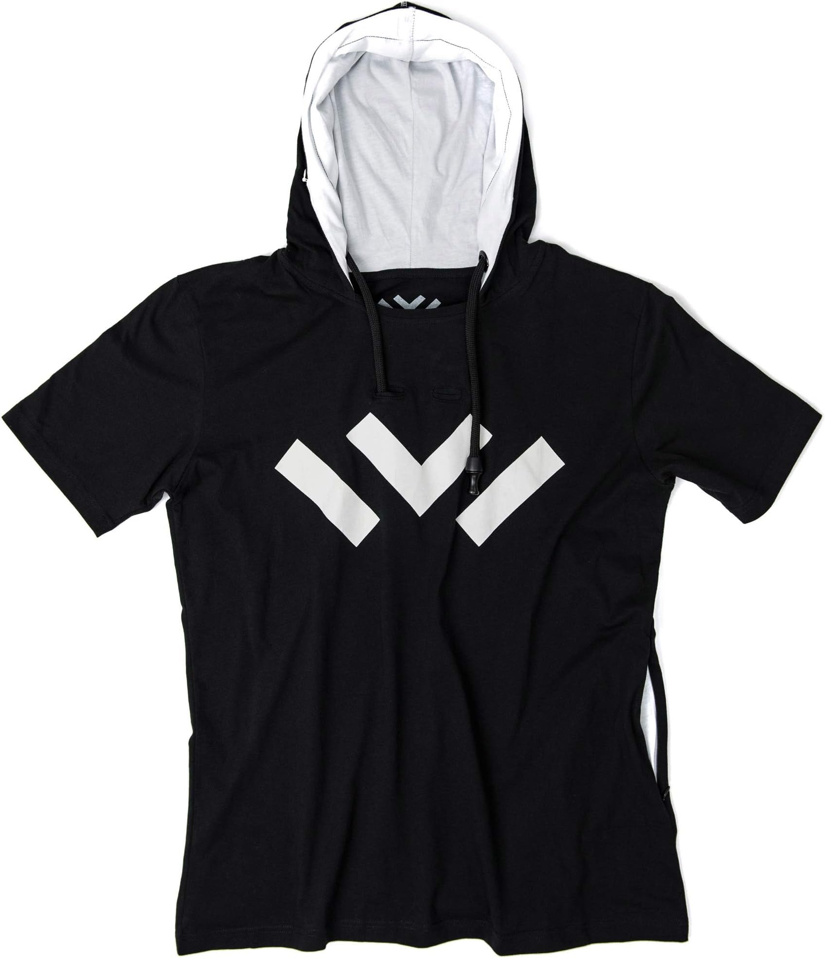 Lightweight Short-Sleeve Hoodie with Logo - Black (White, M)