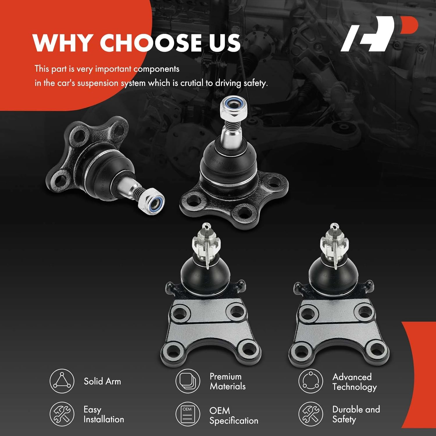 A-Premium Set of 4, Front Upper & Lower Ball Joints Kit, Compatible with Chevrolet Colorado 2004-2012 & GMC Canyon 2004-2012 & Isuzu i-350 i350 2006