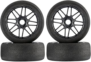 1/8 Scale RC Racing Car Tires, 17mm Hex 1/8 RC Foam Tires&Nylon Wheels Rims 105mm Set for HSP HPI Racing Car Toys 4PCS Black