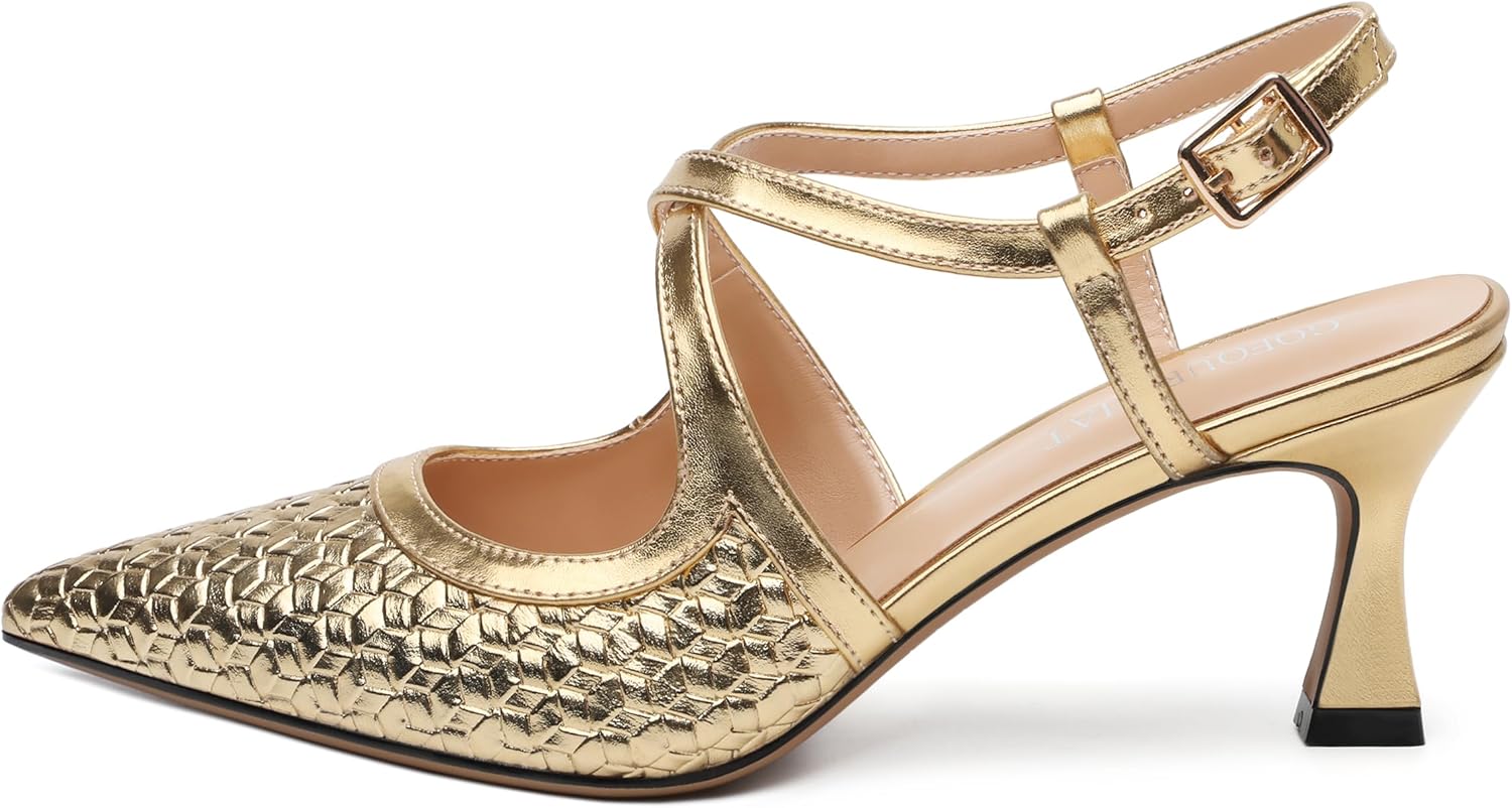 Women’s Pumps Kitten Heels Closed Pointed Toe Heels Strappy Slingback Wedding Party Dress Shoes 2.5 Inch