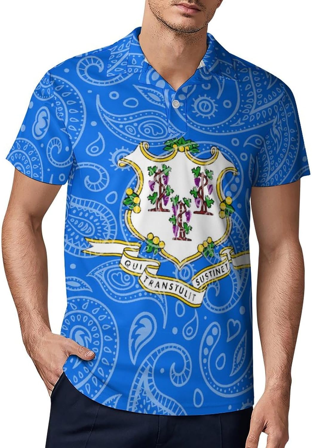 Connecticut State Flag Novelty Men's Short Sleeve Shirt Golf Tennis Shirts Work T-Shirt Sport Tee