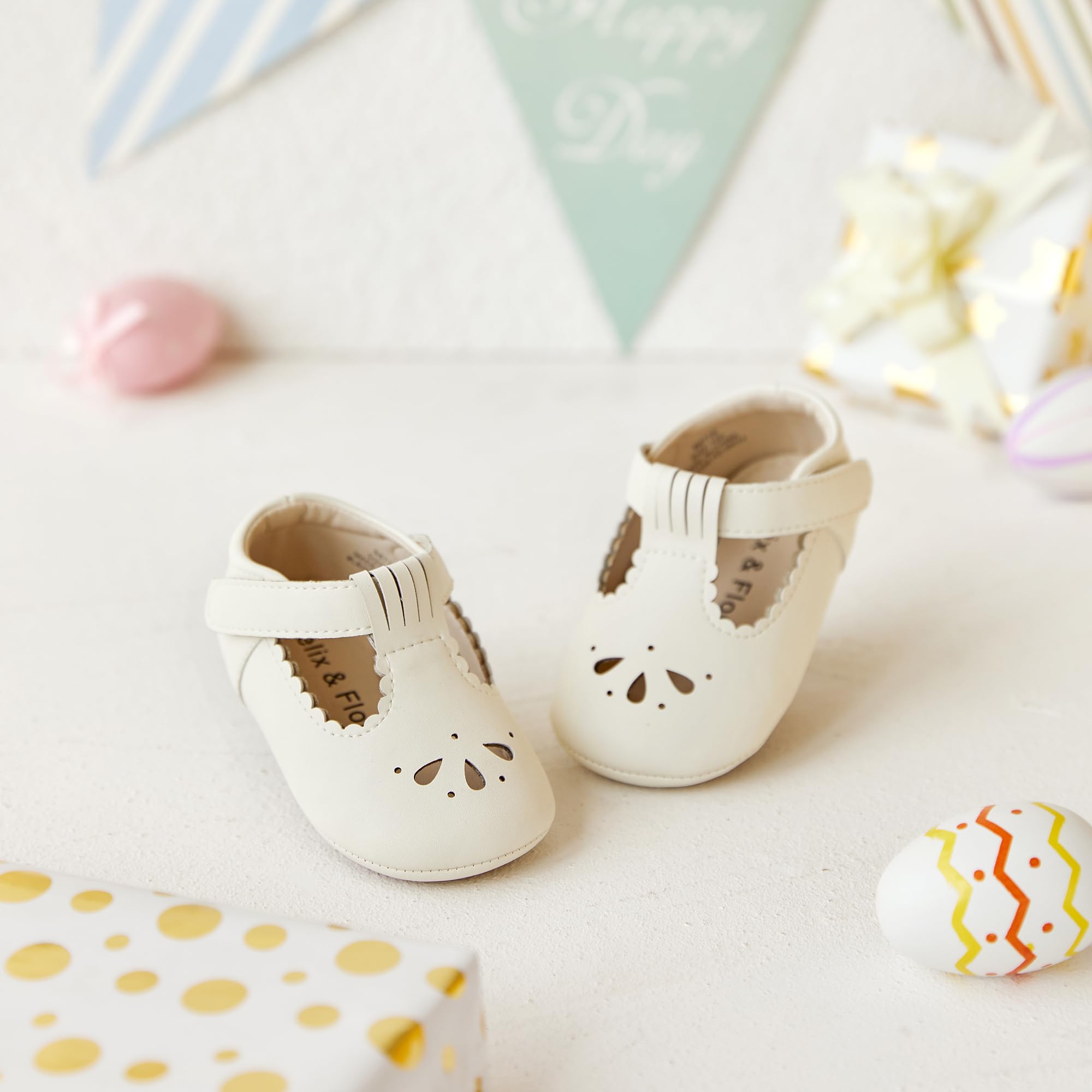 Felix & Flora Soft Sole Ivory White Baby Dress Shoes - Infant Baby Walking Shoes Moccasins Rubber Sole Crib Shoes(Ivory White,18-24Months Infant)