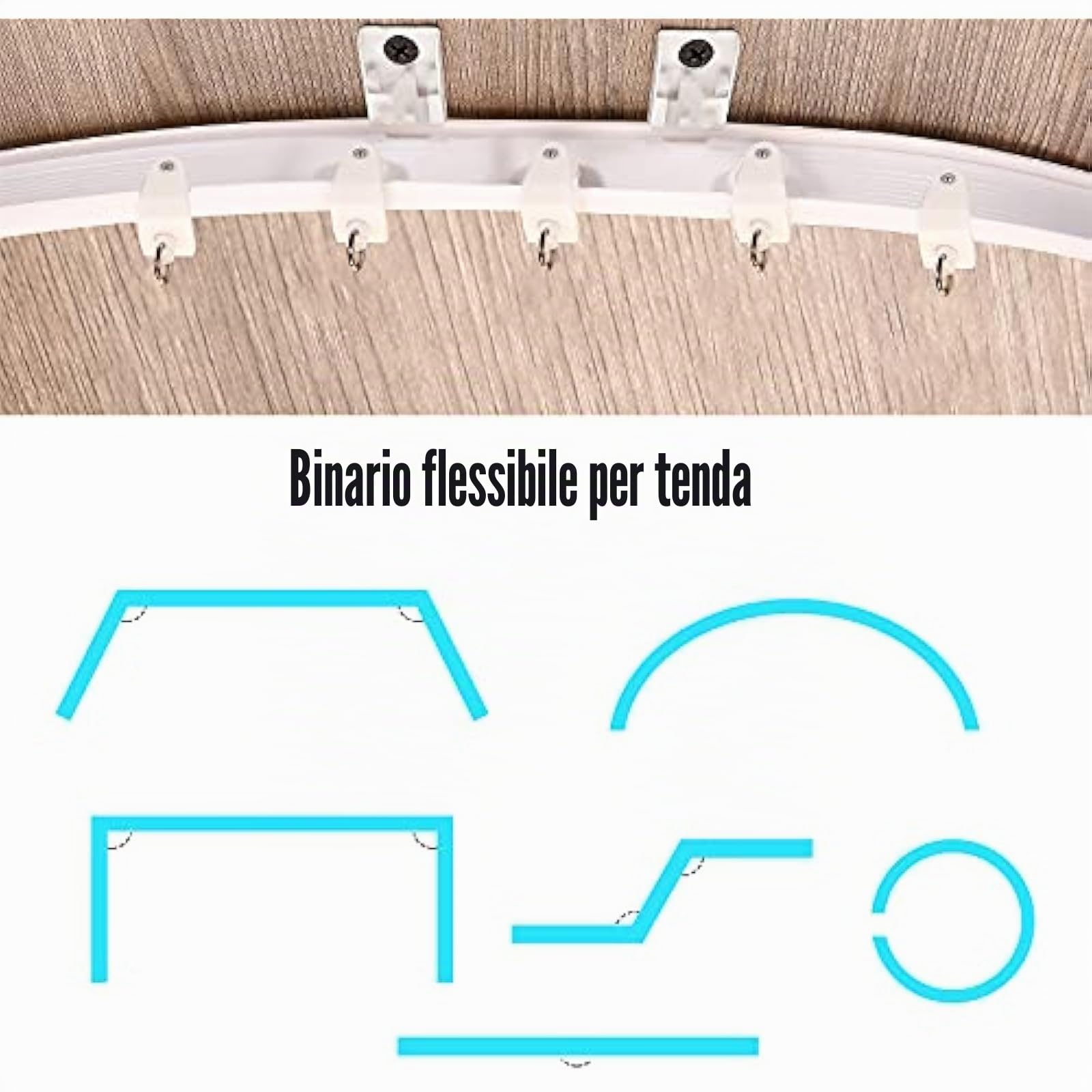 Jetec Flessibile Binario per Tende da Soffitto Curvo Binari di Tendaggio a Soffitto con Montaggio Accessori per Tenda da Doccia Finestre Ospedale Stanze Divisore (Bianco, 5 m)