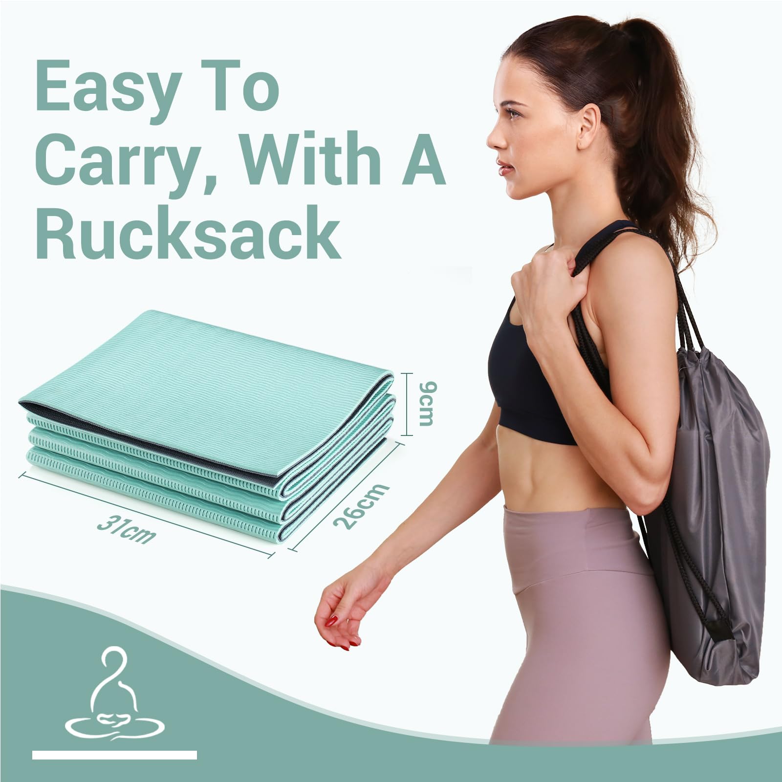 Avoalre Tappetino Yoga Antiscivolo Pieghevole, Tappetino Yoga Antiscivolo in PVC Spesso 5 mm Facile da Piegare per Fitness Yoga Esercizio Pilates Sport, 173x61CM