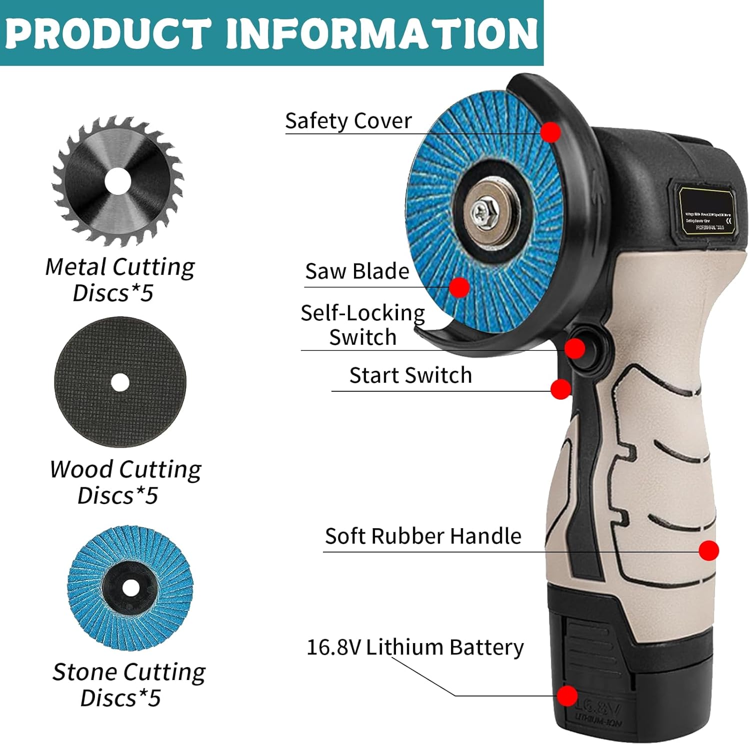 Cordless Brush Angle Grinder Kit,16.8V Angle Grinder with 2X2000mAh Batteries And 20-Cutting Discs,7000RPM Mini Electric Angle Grinding Tool,Suitable for Cutting, Polishing, Grinding And Derusting