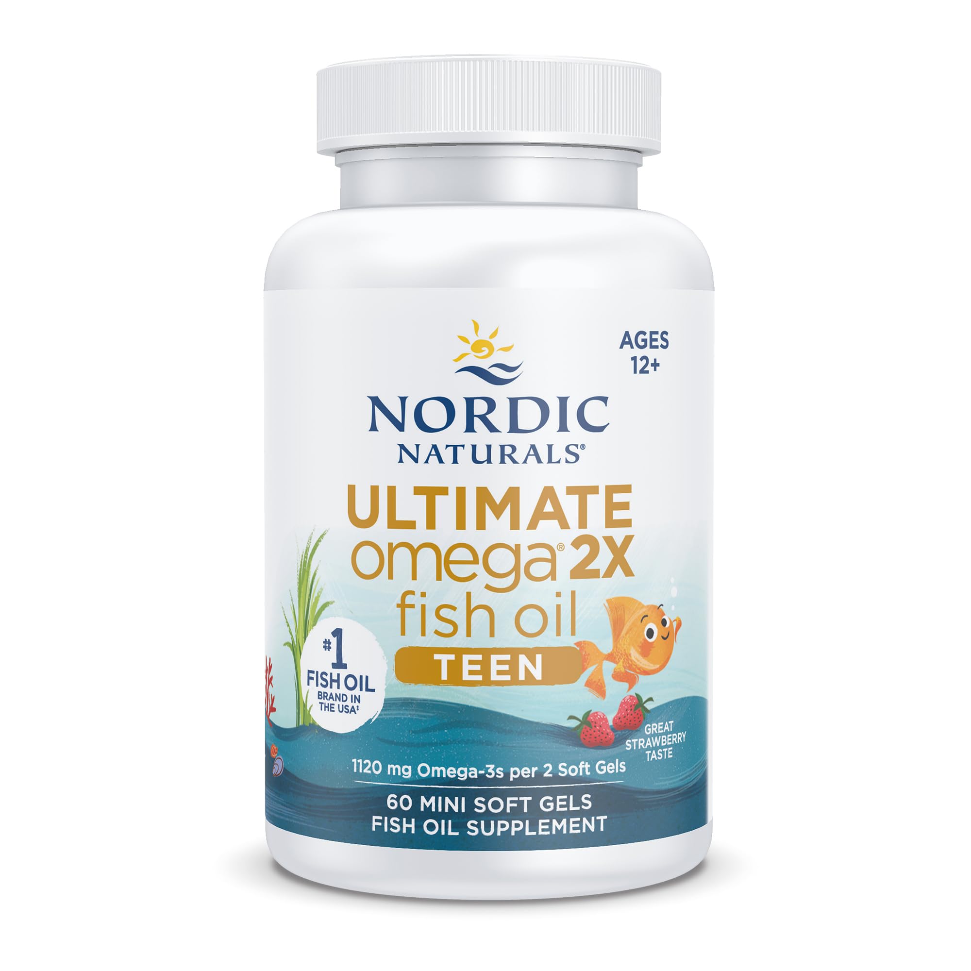 Nordic Naturals Ultimate Omega 2X Teen 1120 mg – Zitronengeschmack, 60 Mini‑Weichkapseln – Hochdosiertes Omega‑3 für Teenager