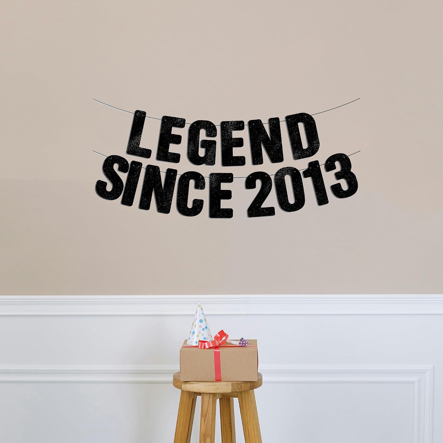 Pre-Strung Legend Since 2013 Black Glitter Banner, Happy 13th Birthday Decorations for Boy, 13 Year Old Party Decor