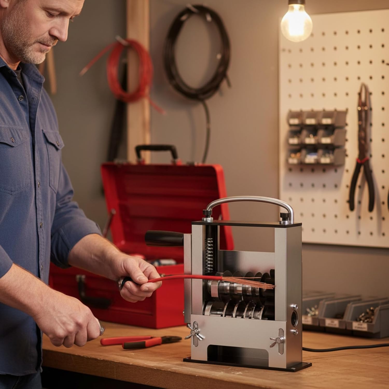 Manual Wire Stripping Machine, Electric/Hand Crank Wire Stripper Tool with Spare Blade, 0.04-1 Inch Scrap Wire Stripping Machine for Copper Cable