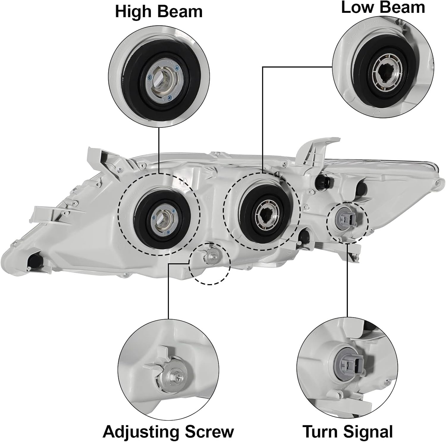 Headlight Assembly Replacement For 2010 Toyota Camry 2011 Toyota Camry 10 Camry 11 Camry Projector Headlamp US Built Model Only Left And Right Side (Chrome Housing Amber Reflector)