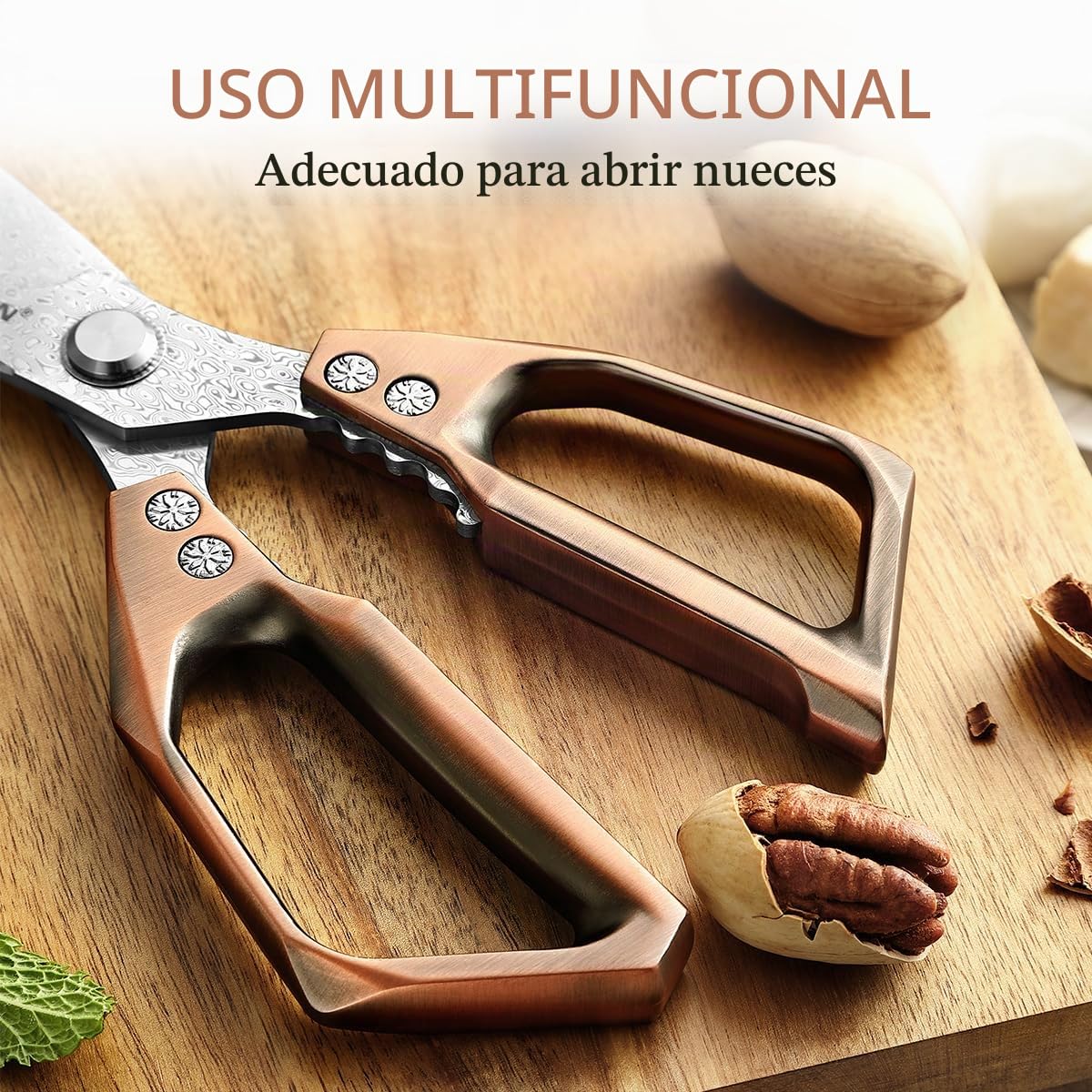 HEZHEN Tijeras de Cocina Damasco, Profesionales Multifunción con Corte de Sierra y Mango de Aleación de Aluminio