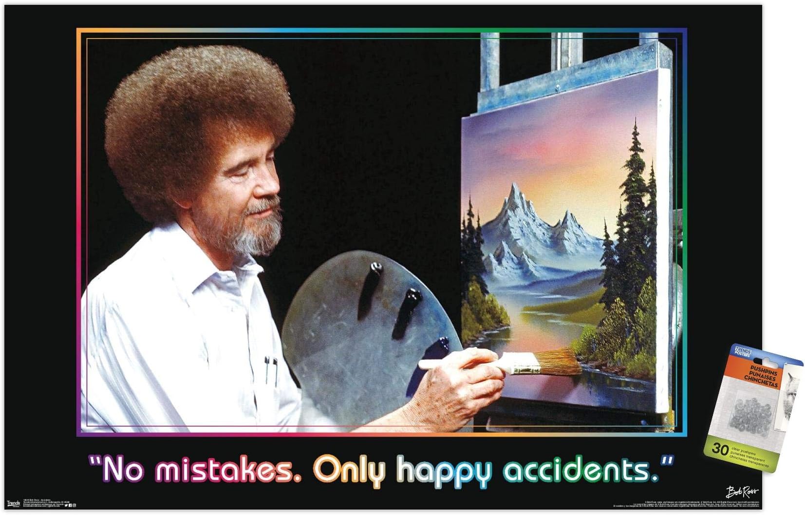 Trends International Bob Ross - No Mistakes. Only Happy Accidents Wall Poster with Push Pins, "22.375"" x 34"""
