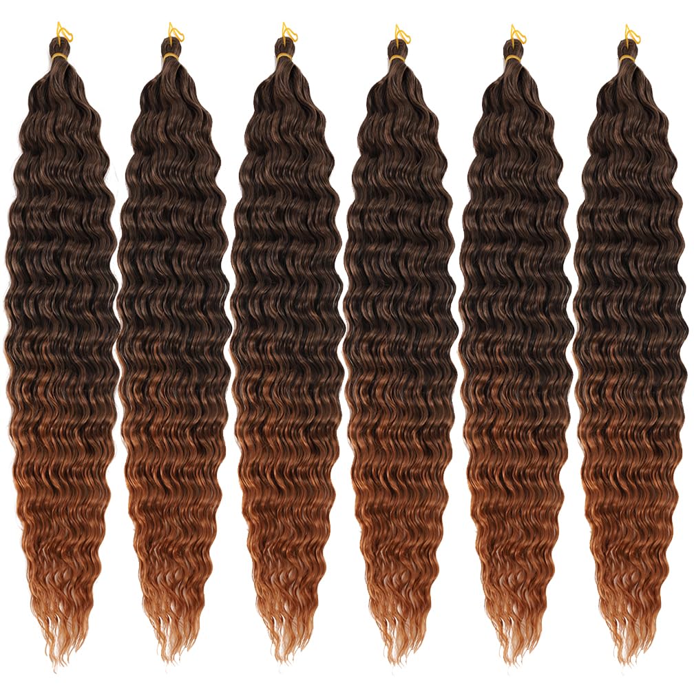 Ocean Wave Crochet Hair 30 Inch Deep Wave Braiding Hair Black Long Curly Crochet Braid Hair Extensions(1B-6Pcs)