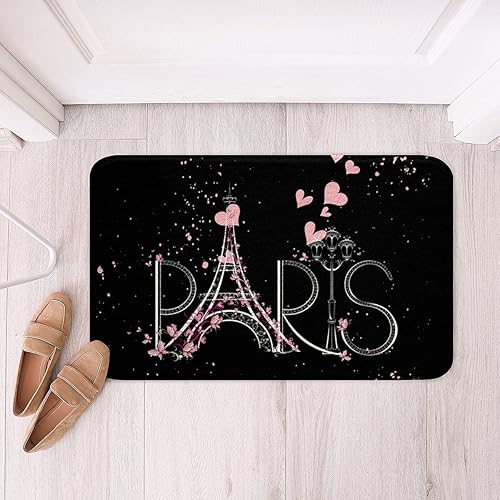 Miniatura 3 de Alfombra de baño de la Torre Eiffel, elegante, antideslizante, absorbente, alfombra de baño con tema romántico, suave y acogedora, color negro y