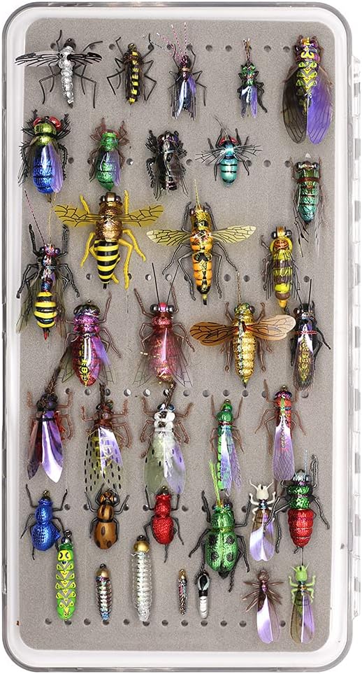 Trout Fly Fishing Flies Collection Dry Wet Nymph Fly Assortment with Fly Box Flyfishing Flys Lures 12/16/18/22/36 Kits