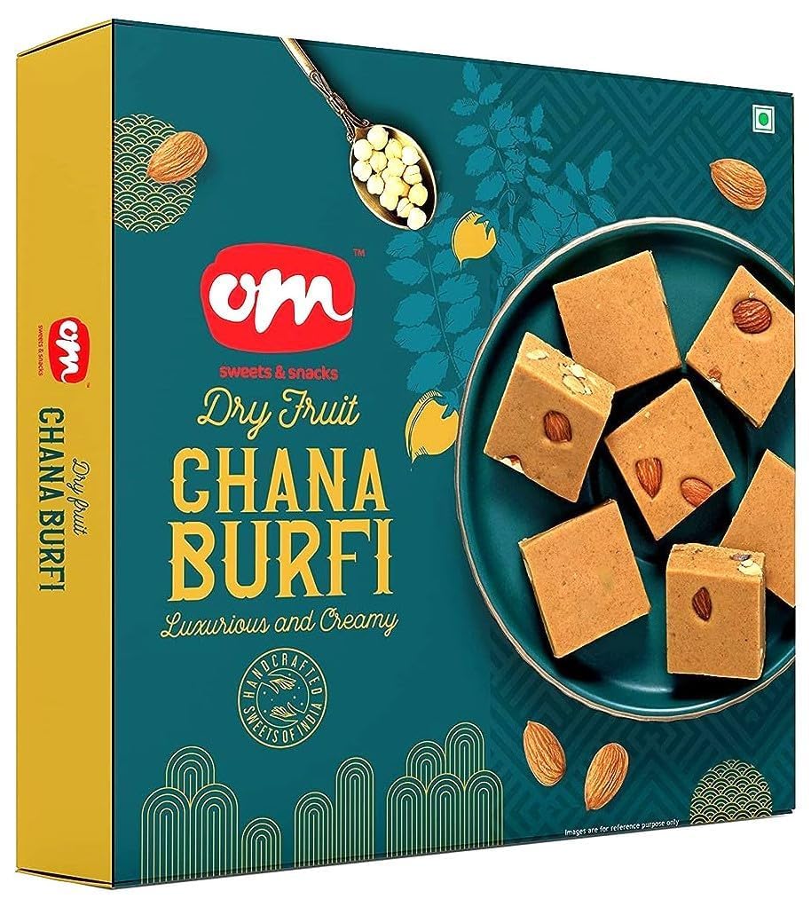 Popcorn Fusion OM Bhai Dooj Gift Set for Brother with Sweets Dry Fruit Chana Burfi & Chawal Mishri Roli Chandan Pack for Bhai Bhaiya 1