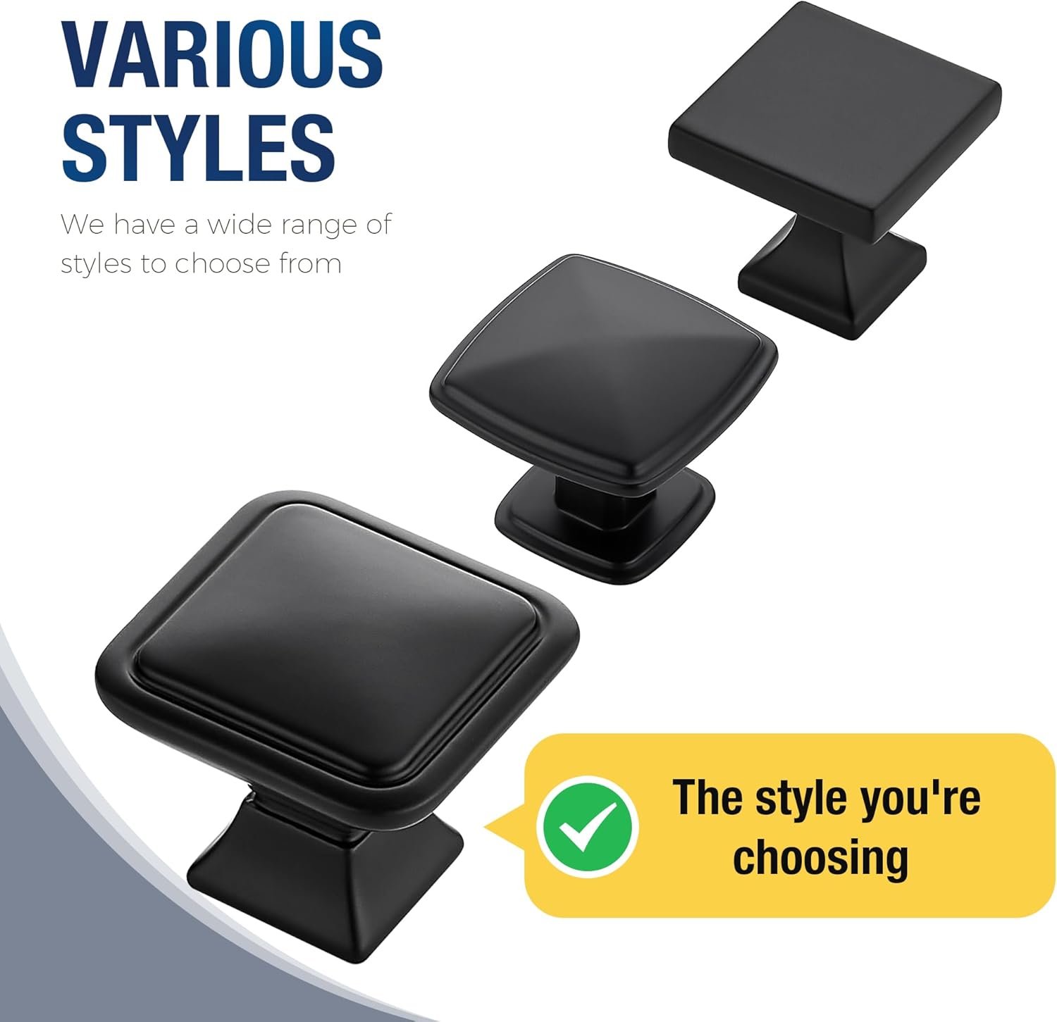 JOY DECOR 30 Pack Black Square Cabinet Knob Kitchen Cabinet Knobs Single Hole Knobs for Cabinets and Drawers Black Dresser Knobs