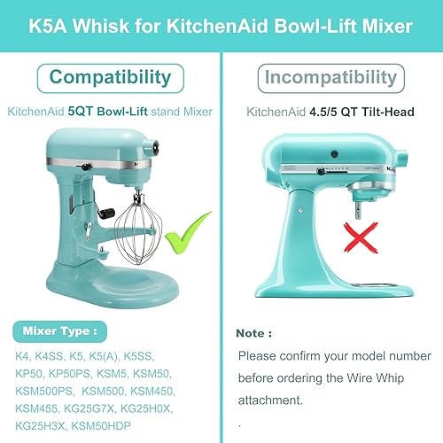 Miniatura 2 de Batidor de alambre para batidora de pie KitchenAid, repuesto de batidor airkitrep K5AWW, accesorio de acero inoxidable de 6 cables, batidor de globo