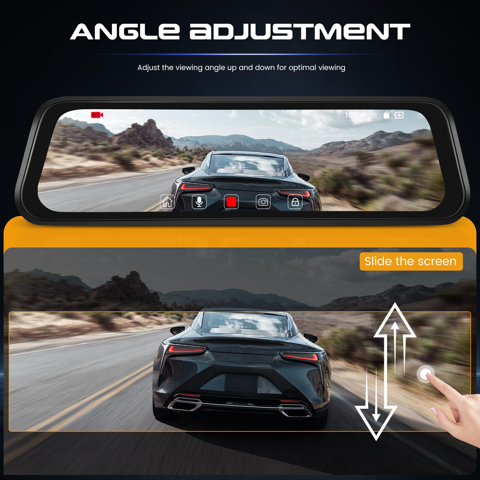 CAMECHO 1080P Rétroviseur 9.66 Pouces Dash CAM Voiture avec Caméra de Vision Nocturne, Avant 150° et Arrière Dashcam 120° avec Ligne Inverse, Enregistrement en Boucle, Angle Réglable