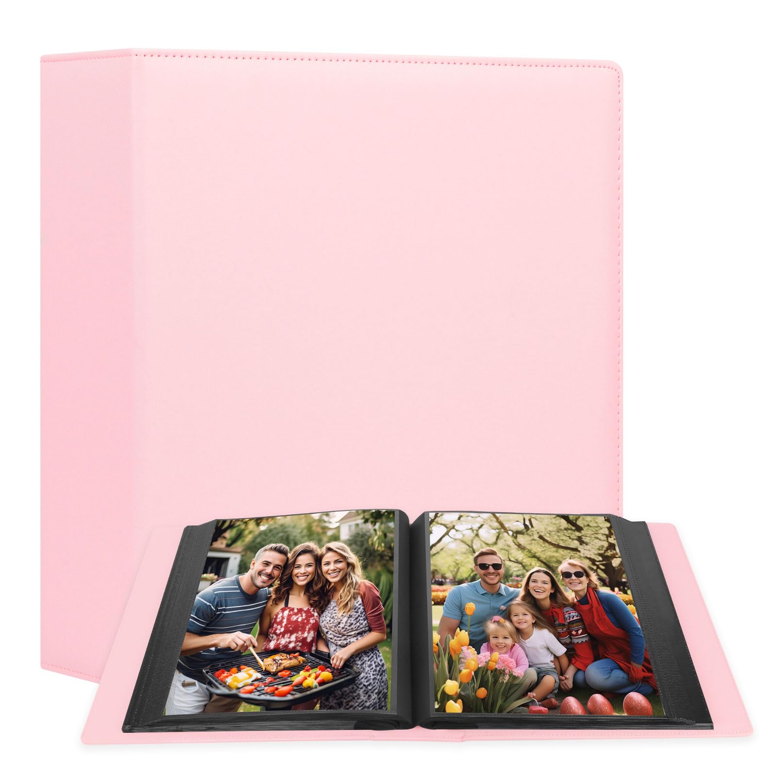 Fotoalbum, 20,3 x 25,4 cm, 152 Taschen, für 152 Fotos, große Kapazität, Ledereinband, Familienhochzeit, Baby-Fotobuch für 8 x 10 Bilder, Fotoalbum 20,3 x 25,4 cm, mit schwarzen Innenseiten (Rosa)