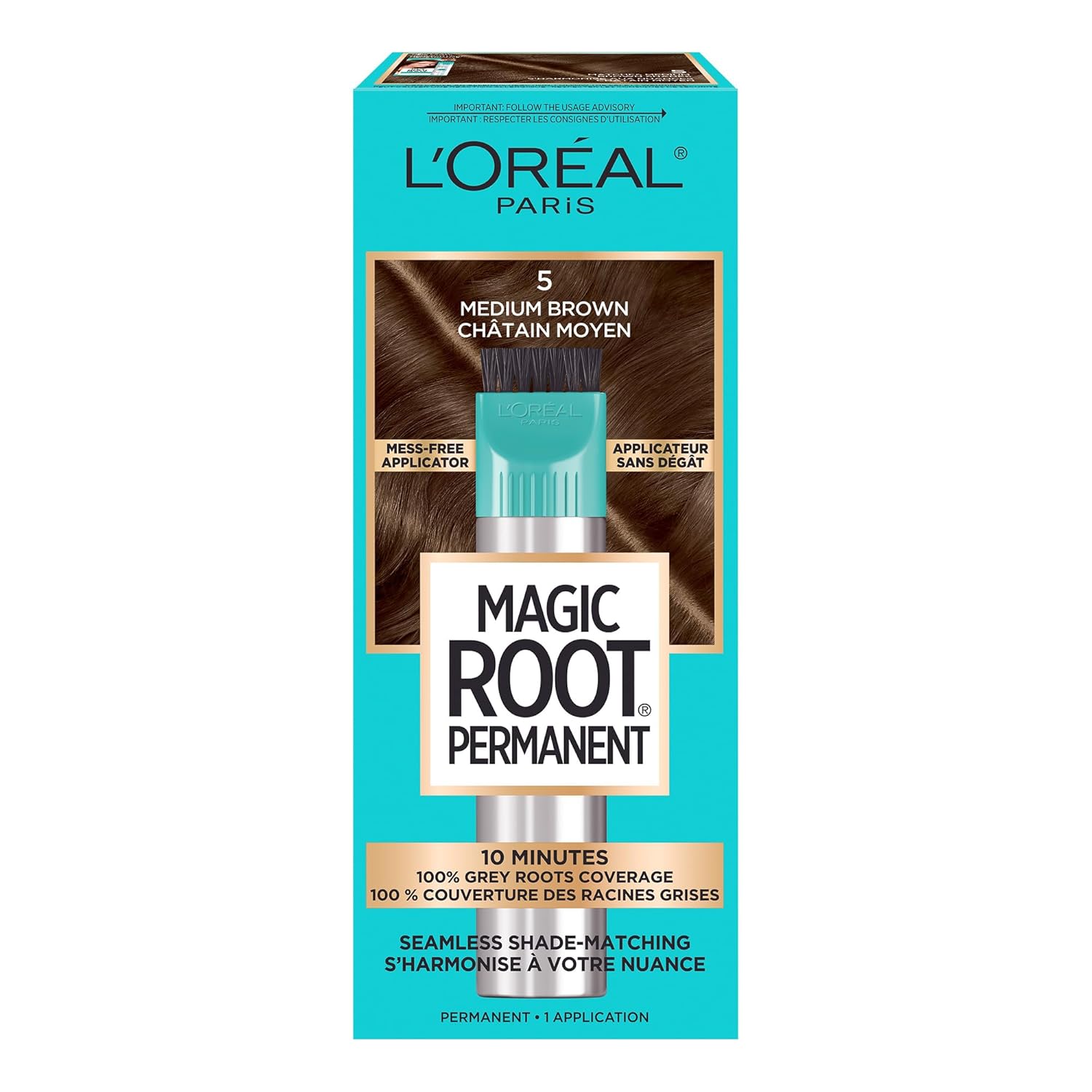 L’Oreal Paris Magic Root Rescue 10 Minute Root Hair Coloring Kit, Permanent Hair Color with Quick Precision Applicator, 100 percent Gray Coverage, 5 Medium Brown, 1 kit L’Oreal Paris Magic Root Rescue 10 Minute Root Hair Coloring Kit, Permanent Hair Color with Quick Precision Applicator, 100 percent Gray Coverage, 5 Medium Brown, 1 kit