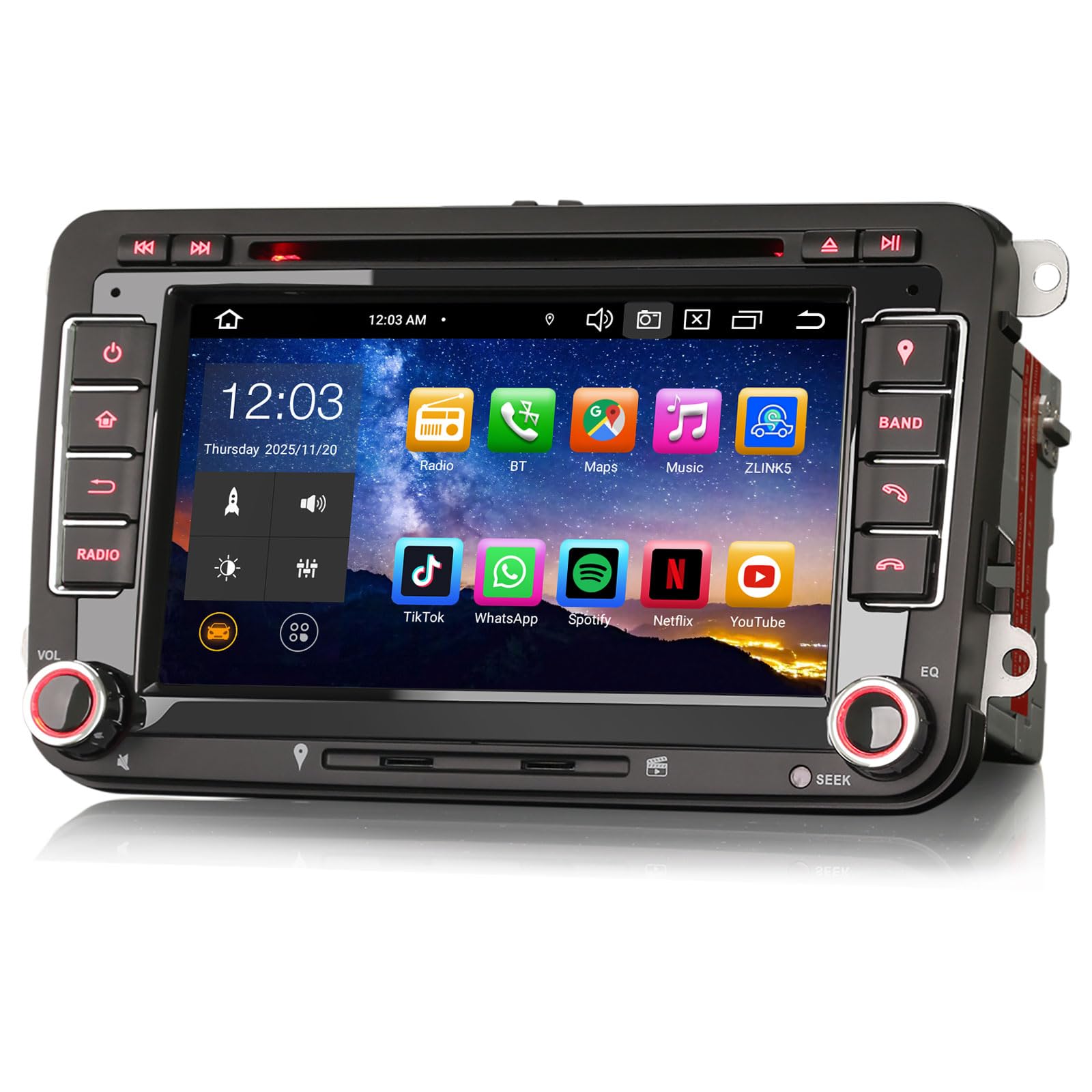 Erisin 7" 8-Core 4GB+64GB Android 14 Autoradio 2 Din GPS Navigatore per VW Polo 6R Golf 5 Golf 6 T5 Passat B6 Jetta Tiguan Seat Leon Skoda CarPlay Android Auto WiFi 4G DSP RDS DAB+ CD DVD Canbus OPS