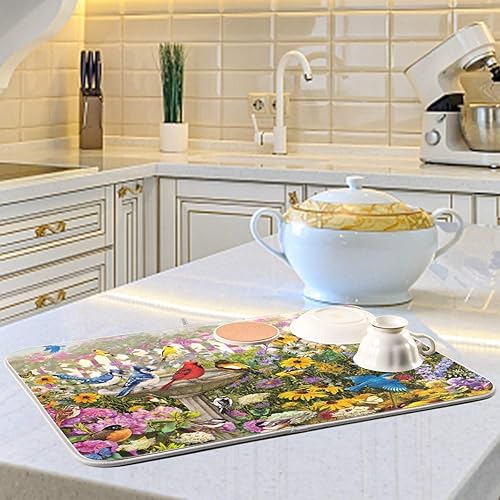 Miniatura 6 de Autumn Bird - Tapetes de secado de platos pequeños para encimera de cocina absorbente reversible almohadilla escurridora de platos de 16 x 18