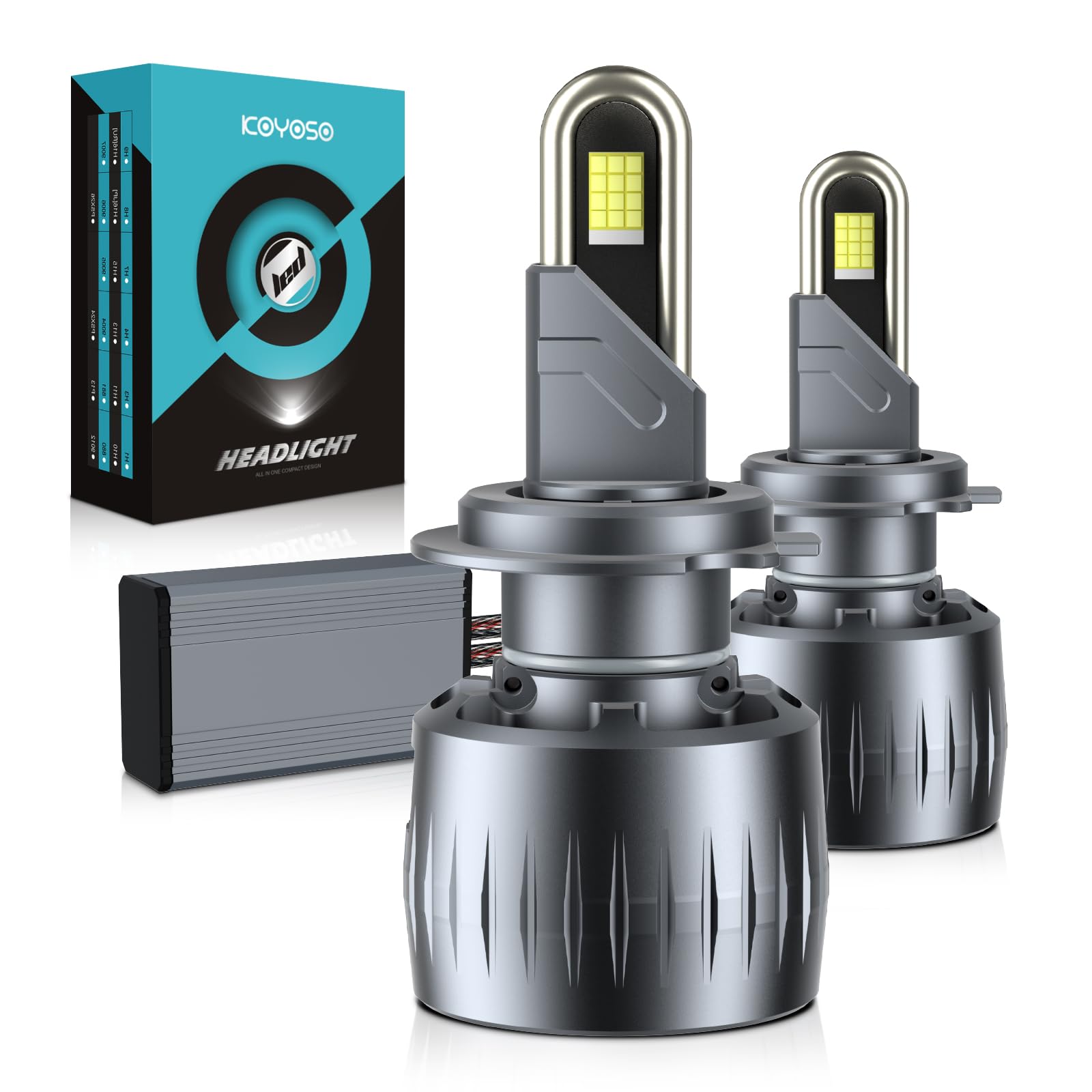KOYOSO Bombilla LED H7 de 180 W, 40000 LM, súper Luminosa, 6500 K, Blanco frío, Canbus Ready sin Error, Plug & Play Kit de actualización para halógeno Coche, luz de Cruce y de Carretera para vehículo