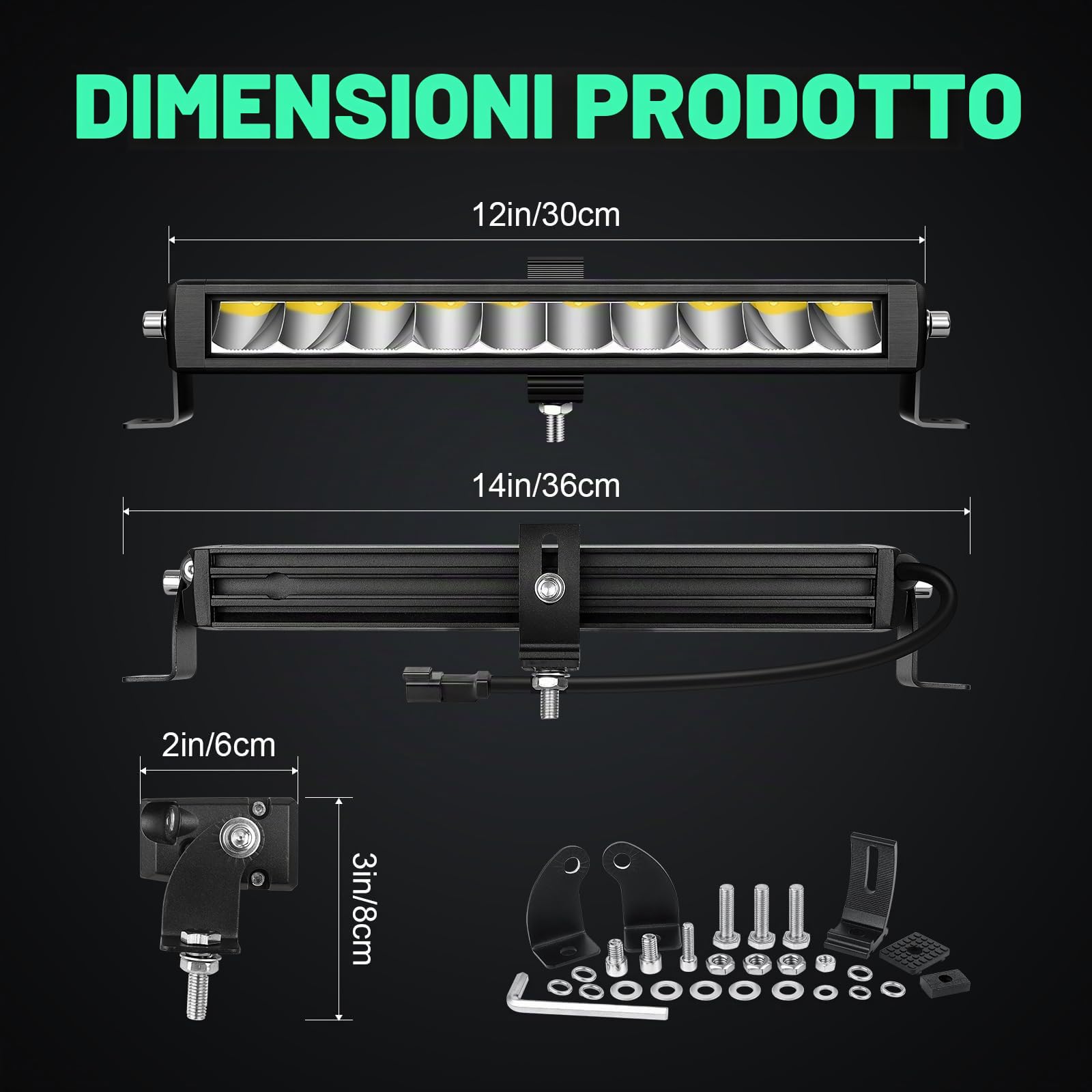 Willpower Barra LED Fuoristrada 30cm 30W 12V 24V Luci per Auto Barca 4x4