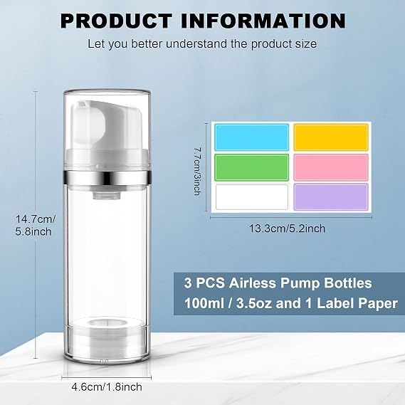 Cosywell Airless Pump Dispenser Bottles 3.4oz/100ml 3 Pack
