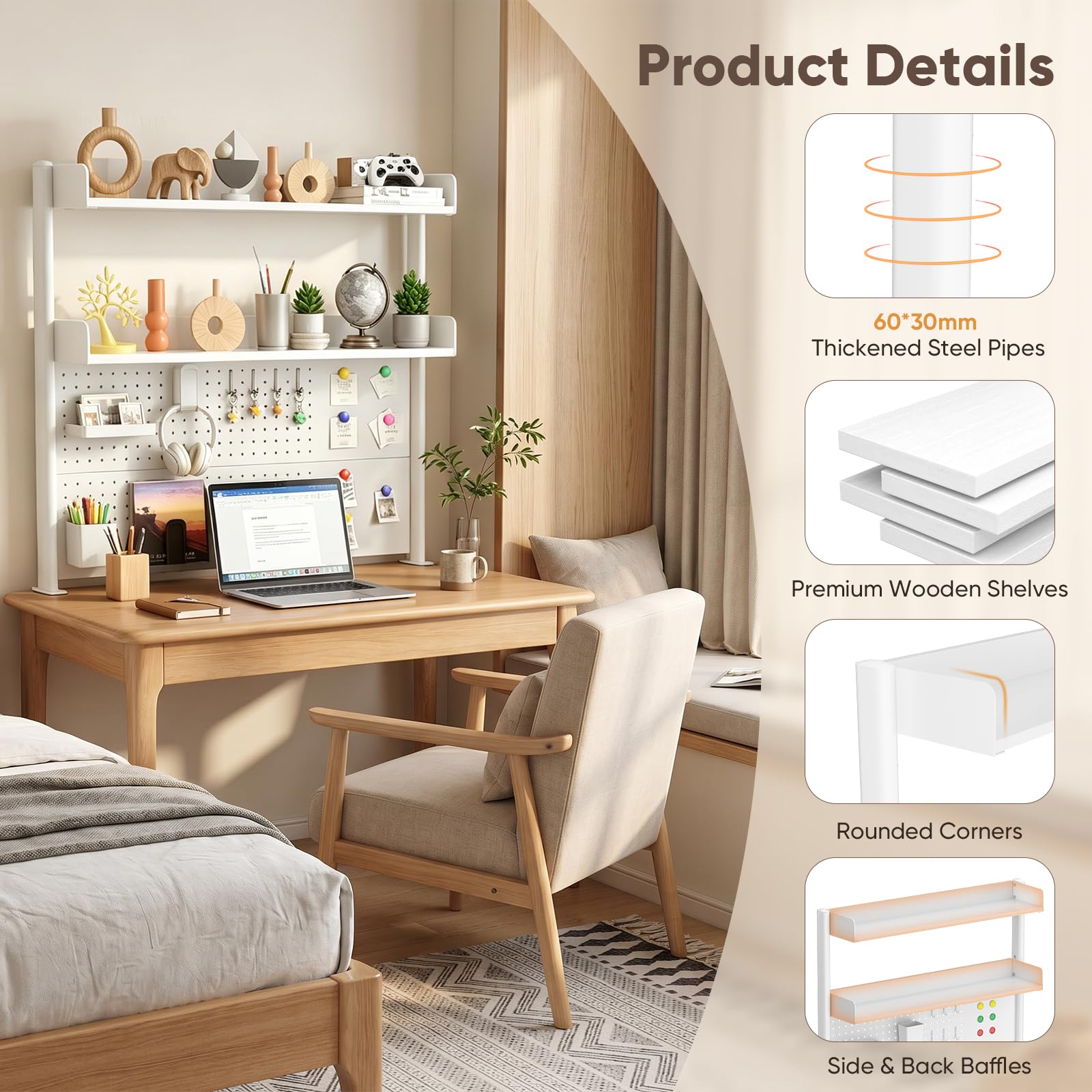 Schreibtisch-Organizer-Regal zum Anklemmen (100.5*95*22cm), Verstellbares Bücherregal für die Arbeitsplatte, Computer-Desktop-Bücherregal mit Aufbewahrungsregalen und Stecktafel für Büro-Sichtschutz