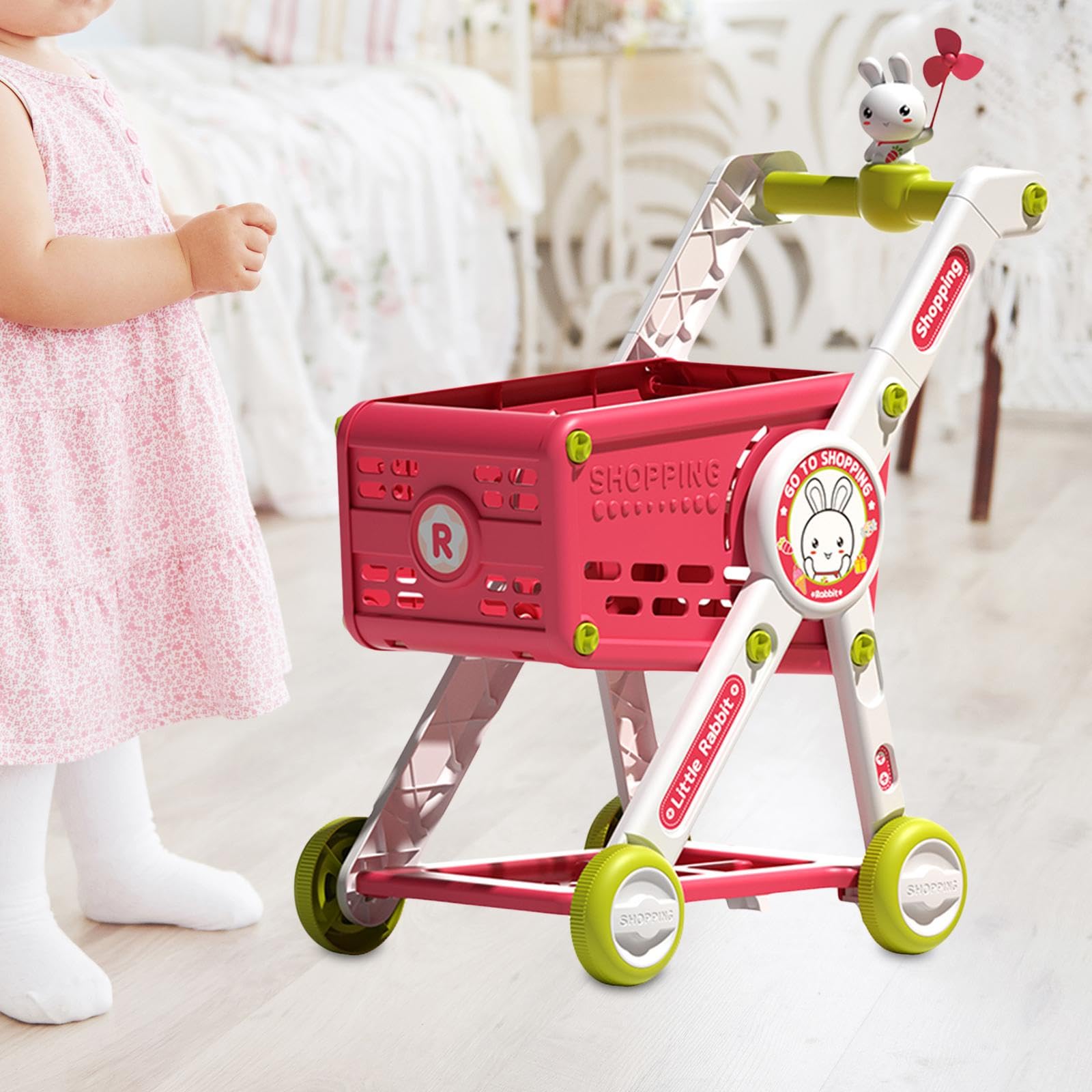 1 Pezzo Carrello della Spesa Giocattolo per Bambini Cestino del Supermercato Accessori Staccabili Struttura Stabile Simulazione Realistica Adatto al G, Solo Carrello