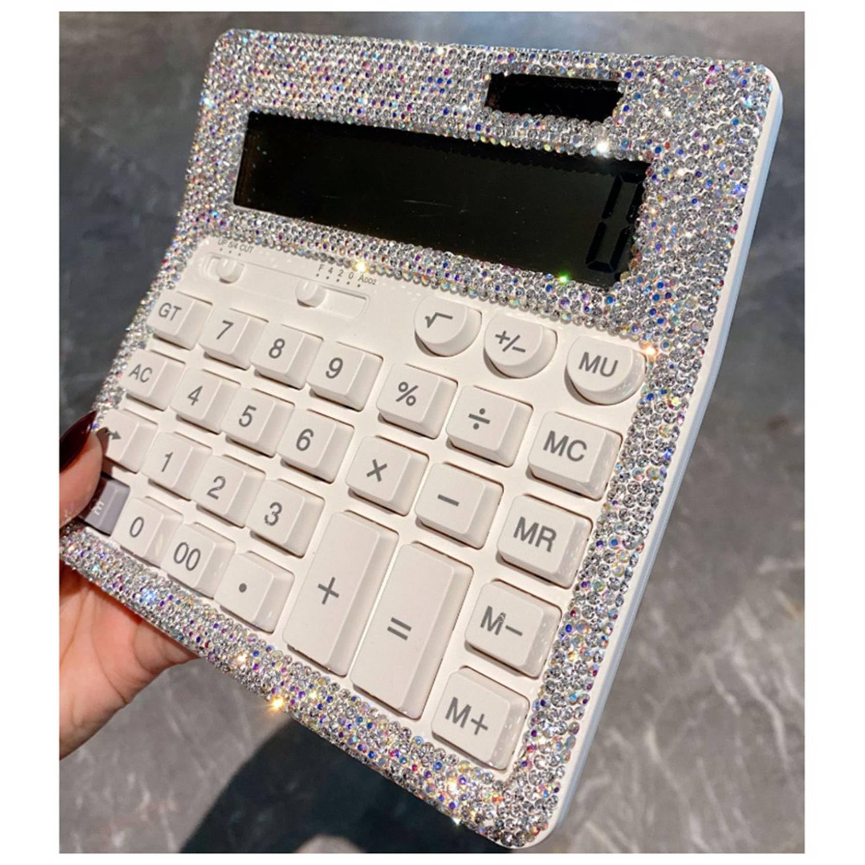 2X Calcolatrice con Cristalli di Strass, Calcolatrice da Tavolo Standard con Display LCD, Calcolatrice Lucida A Batteria e A Energia Solare